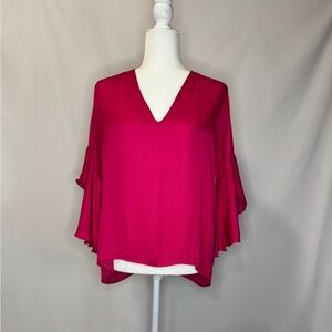 Pre-Owned ZARA Woman Hot Pink Ruffle Sleeve Blouse – Size M – Made in Portugal